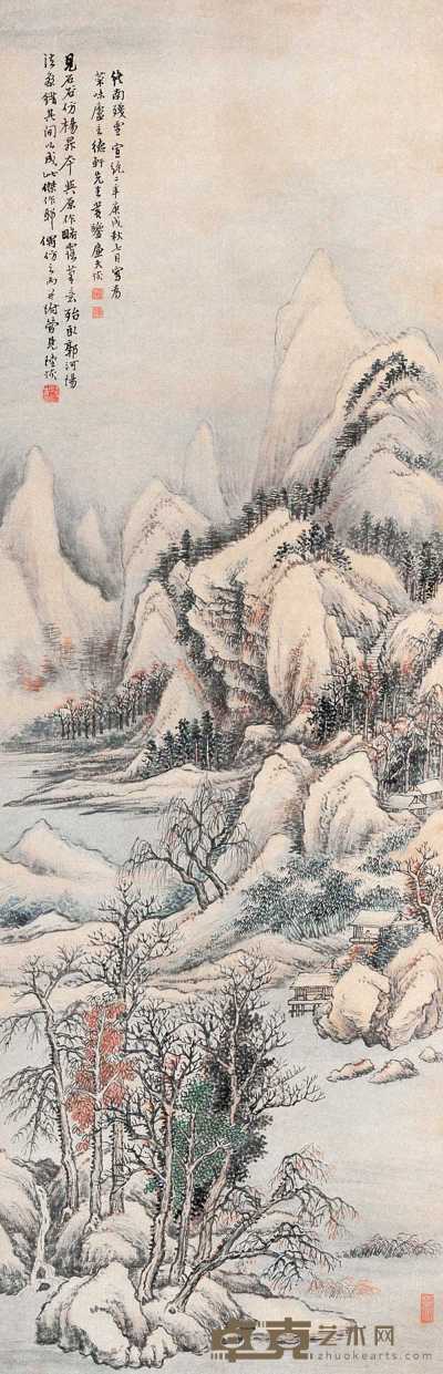 陆恢 庚戌（1910年）作 终南残雪 立轴 135×43.8cm